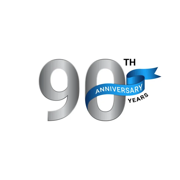 90Η Επέτειος Χρόνια Ασημί Μπλε Χρώμα — Διανυσματικό Αρχείο