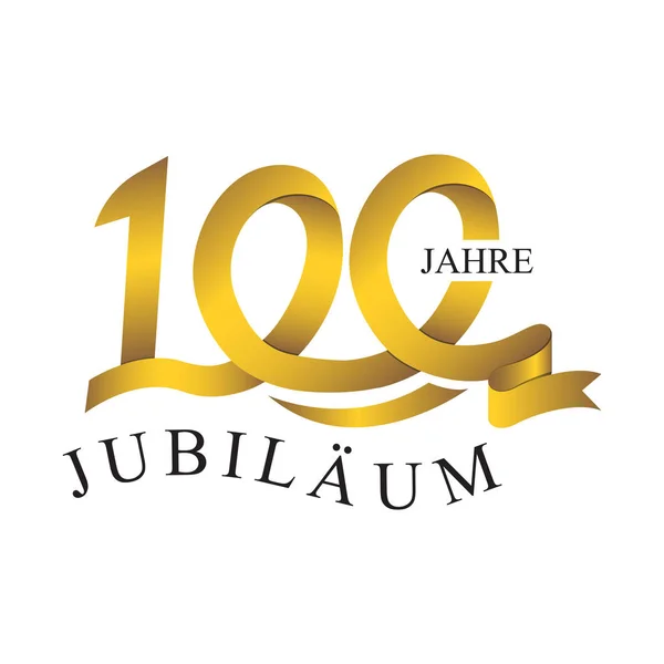 100 Jubilaum Jahre Ribbon Number Gold Color — 스톡 벡터