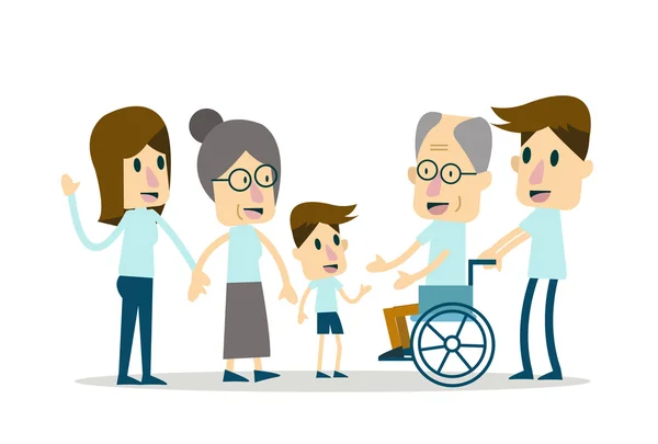 Familia feliz y cuidado de ancianos . — Vector de stock