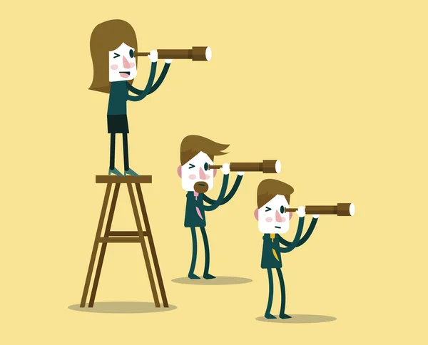 Business people with telescope in different perspective. — Stock Vector