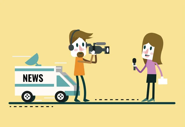 Journalist News Reporter Interview, with journalist and interviewer. — Stock Vector