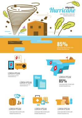 Infographic Rüzgar. Fırtına ve kasırga doğal afet sembollerle ayarla.