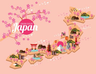 Japonya seyahat etmek harita. Sakura Sezon Japonca.