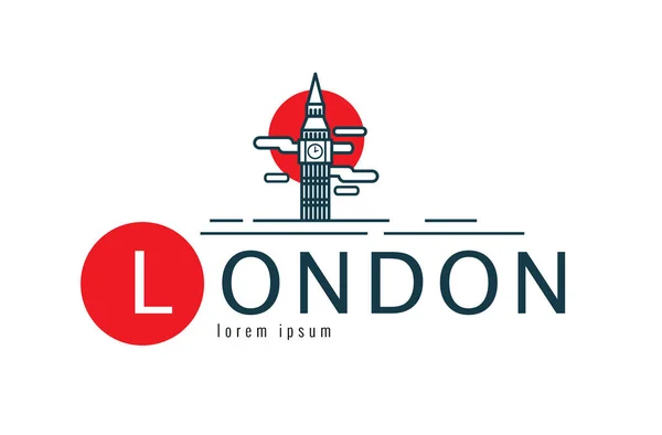 Londra logo. Big Ben sahne. düz ince çizgi tasarım öğesi. ve — Stok Vektör