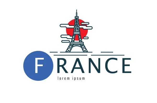 Logotipo França. cena da Torre Eiffel. plano linha fina projeto el — Vetor de Stock
