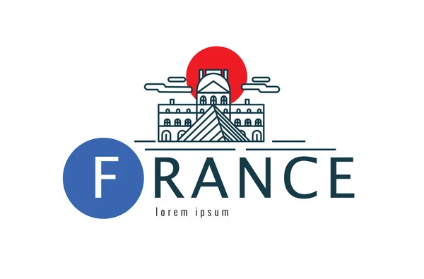Logotipo França. cena do museu. elemento de design de linha fina plana . — Vetor de Stock