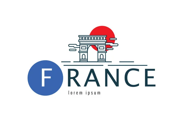 Logotipo França. cena do Arco do Triunfo. design de linha fina plana — Vetor de Stock