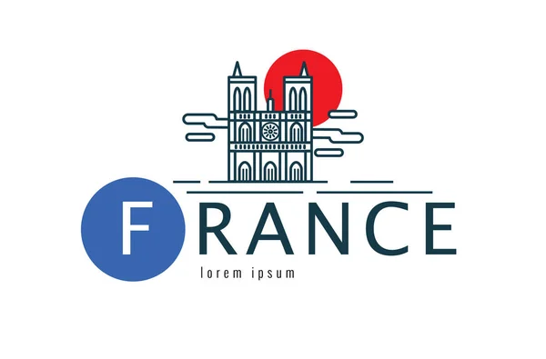 Logotipo França. cena da Notre Dame. linha fina plana elem design — Vetor de Stock