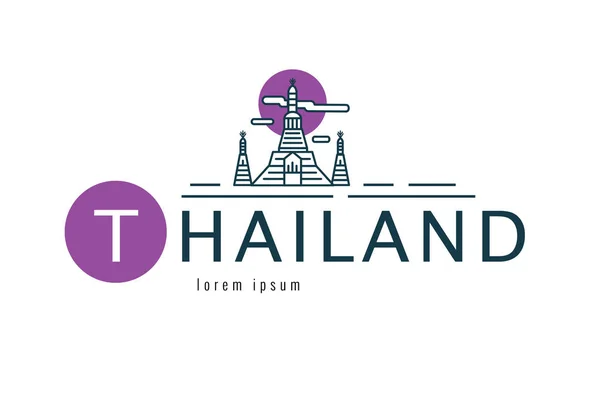 Logo de Tailandia. Escena de Wat Arun. Bangkok famoso Monumento . — Vector de stock