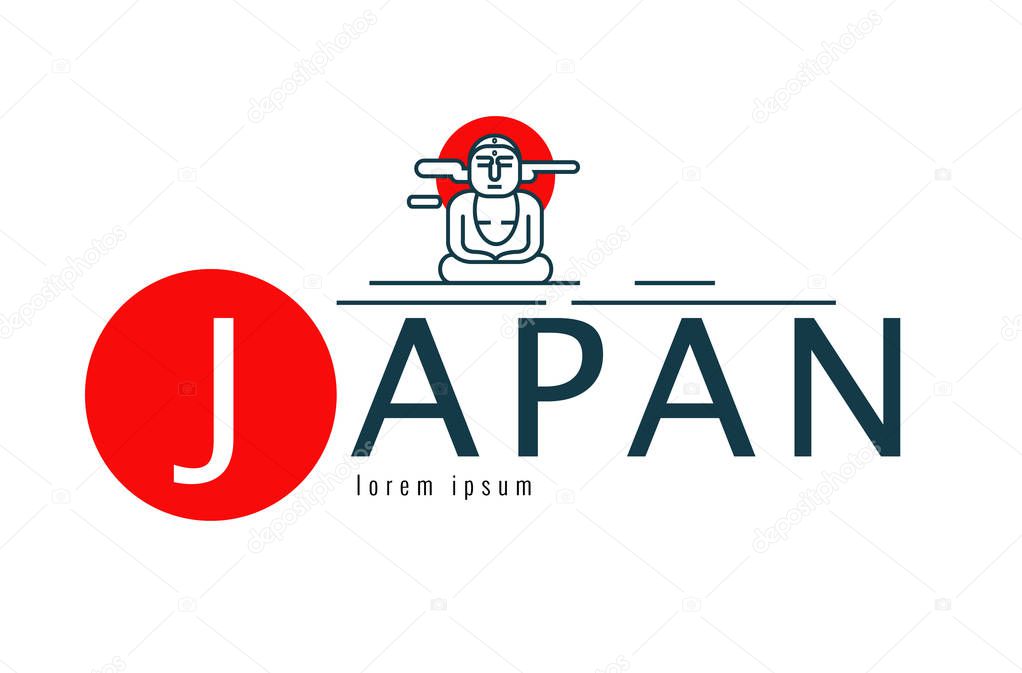 Japan logo. Scene of The Great Buddha Daibutsu. 