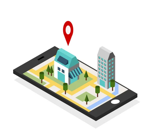 GPS mapas de navegação no conceito de telefone móvel . —  Vetores de Stock