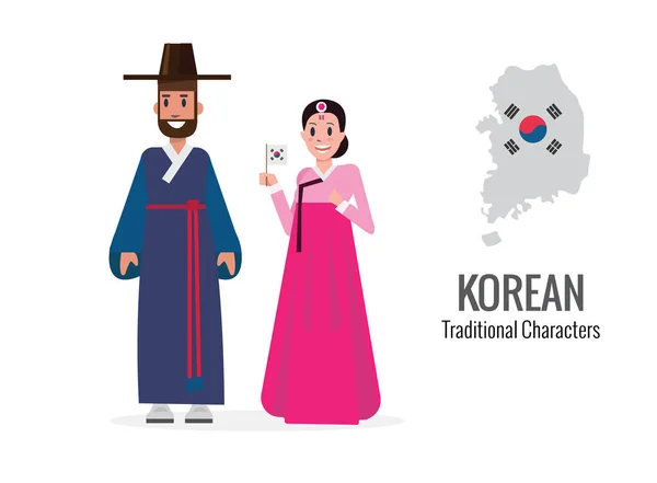 Koreli erkek ve kadın geleneksel kostüm. — Stok Vektör