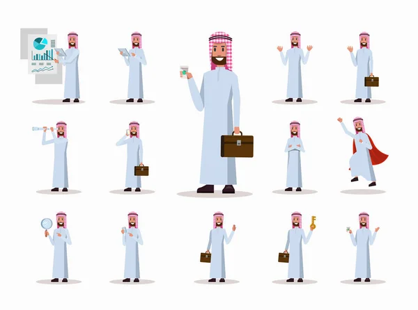 Набор арабических персонажей-бизнесменов. концепция офисной жизни . — стоковый вектор