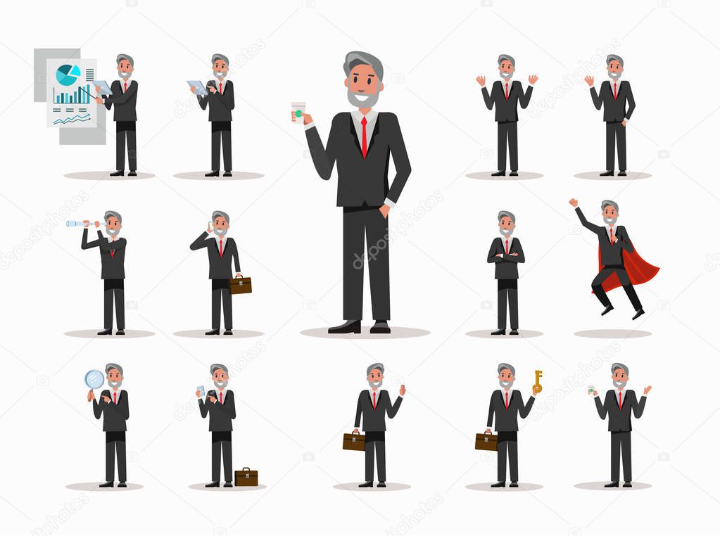 Set of Senior businessman character poses. office life concept.