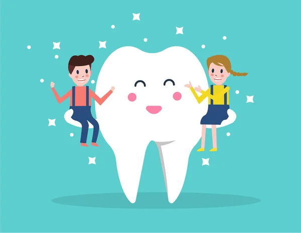 Happy tooth met kinderen. — Stockvector