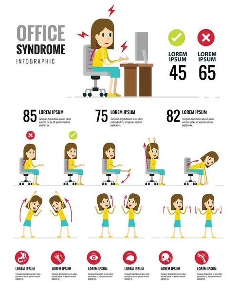 Síndrome de oficina Infografías. Asistencia sanitaria y médica . — Vector de stock