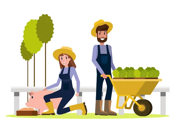 Un par de agricultores. diseño de carácter plano. ilustración vectorial — Vector de stock