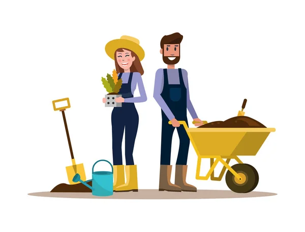 Couple of gardeners. flat character design. vector illustration — Stock Vector