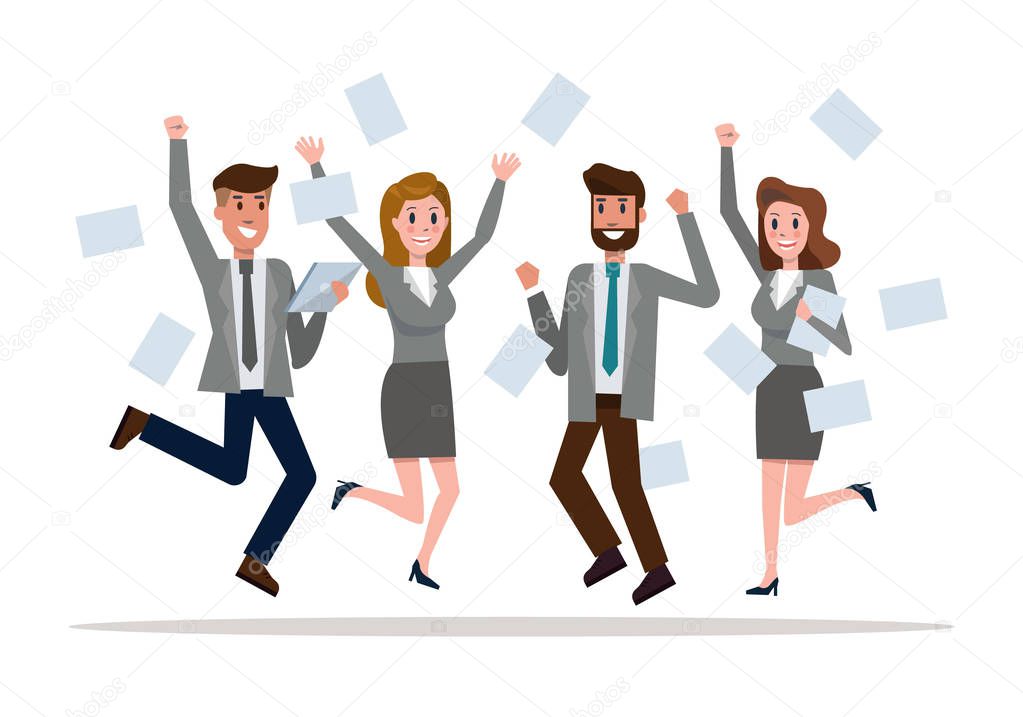 Business team jumping celebrating success. 