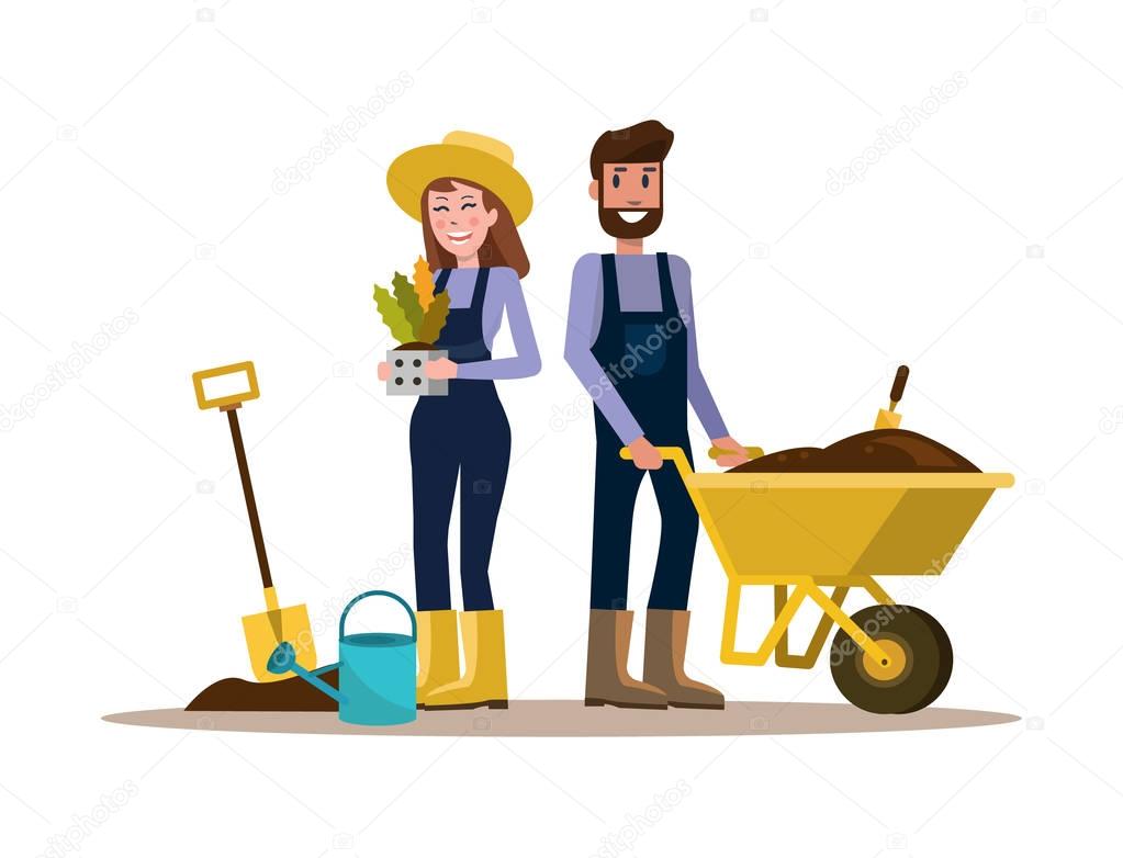 Couple of gardeners. flat character design. vector illustration