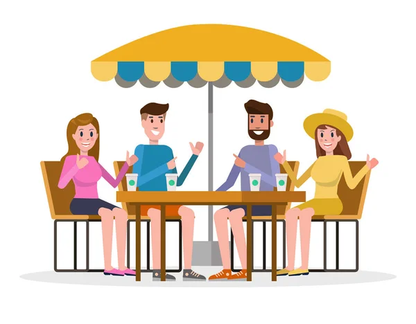 Grupo de personas en un café de la calle . — Vector de stock