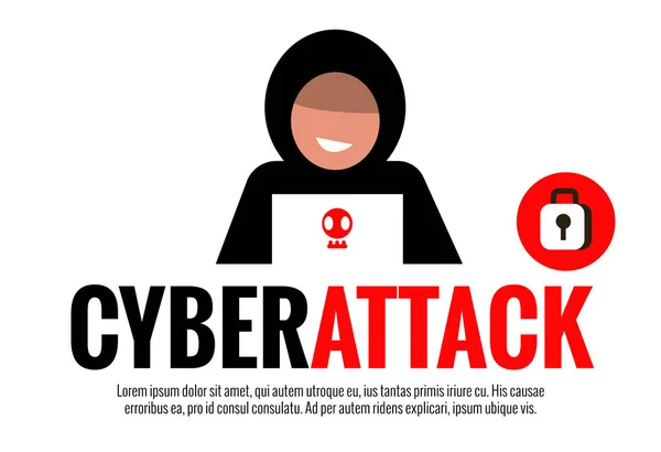 Conceito de Cyber Attack. Hacker com laptop . —  Vetores de Stock