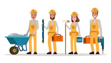 Grup inşaat işçileri zor şapka.