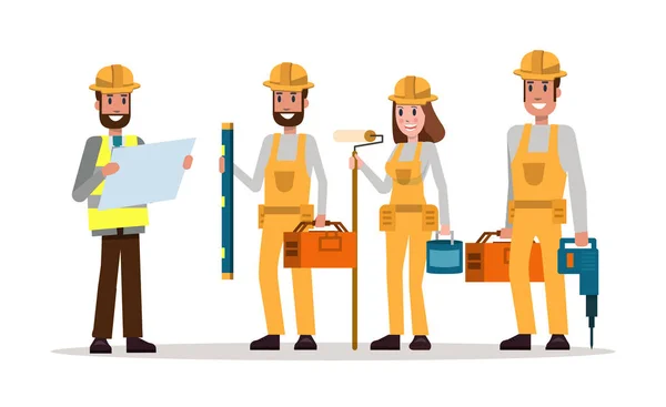 Groupe de travailleurs de la construction en casquettes . — Image vectorielle