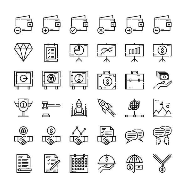 36 Ensemble d'icônes commerciales et financières. Style d'icônes de ligne plate . — Image vectorielle