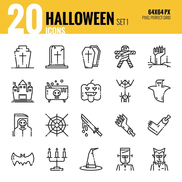 Conjunto de iconos de esquema de Halloween 1. vector de ilustración — Vector de stock