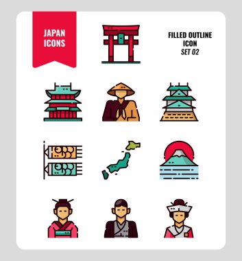 Japonya düz simge seti 2.