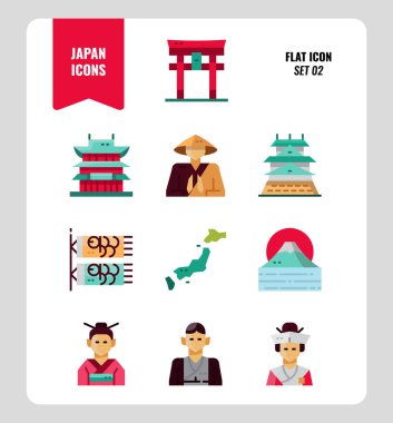 Japonya düz simge seti 2.