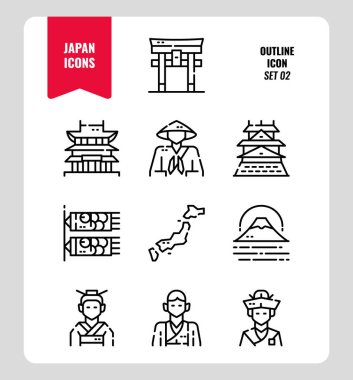 Japonya düz simge seti 2.