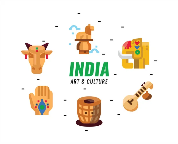 India  Art and Culture elements. — Stock Vector