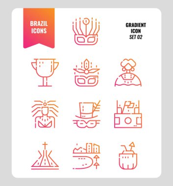 Brezilya çizgi simgesi seti 2. 