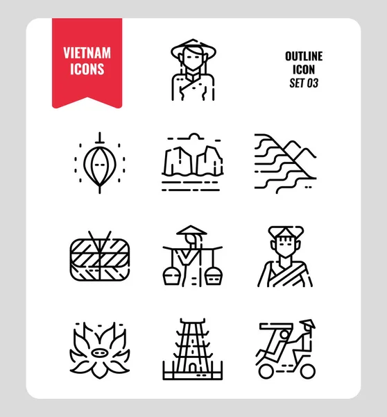 Vietnam line icon set 3. — Stock Vector