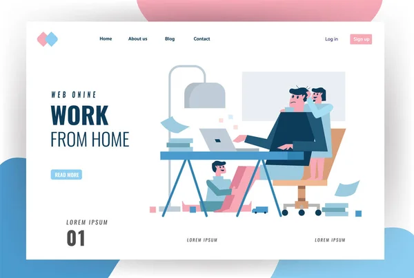 Página Inicial Site Sobre Design Conceito Quarentena Casa Pai Multitasking — Vetor de Stock