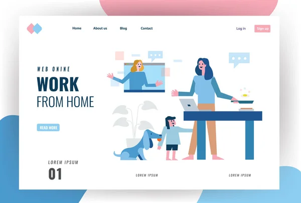 Página Inicial Site Sobre Design Conceito Quarentena Casa Mãe Multitarefa — Vetor de Stock