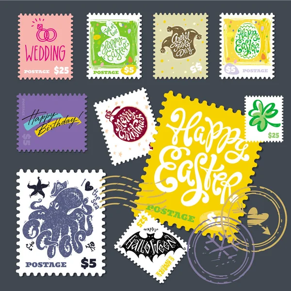 Colecția de timbre poștale de salut — Vector de stoc