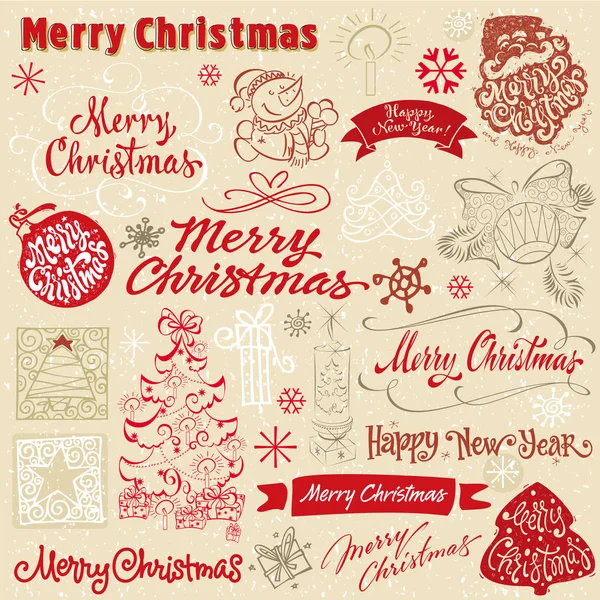 Meg a feliratok és szimbólumok boldog karácsonyt — Stock Vector