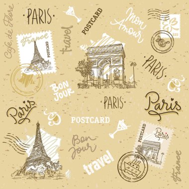 Paris ve Fransa 'nın motifleriyle kusursuz bir arkaplan