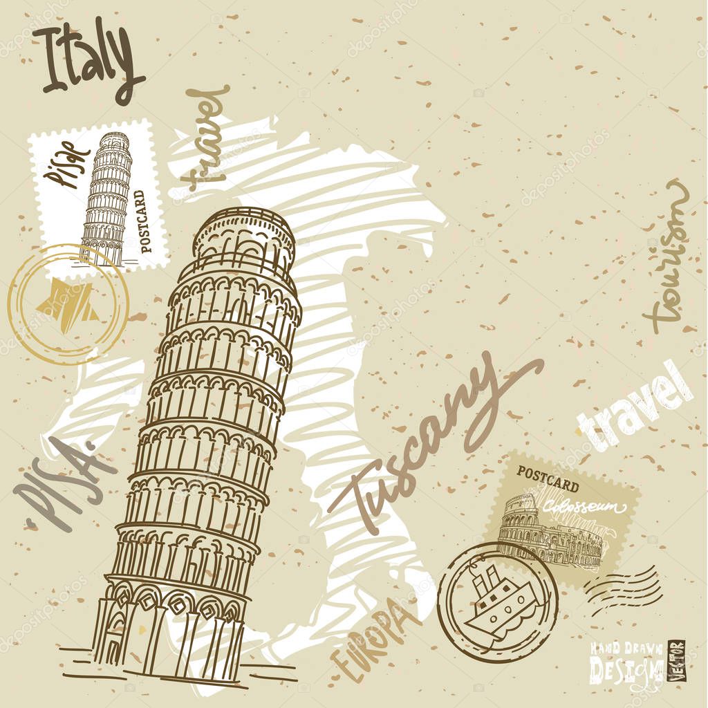 set of sketch drawings italy. Print on t-shirt