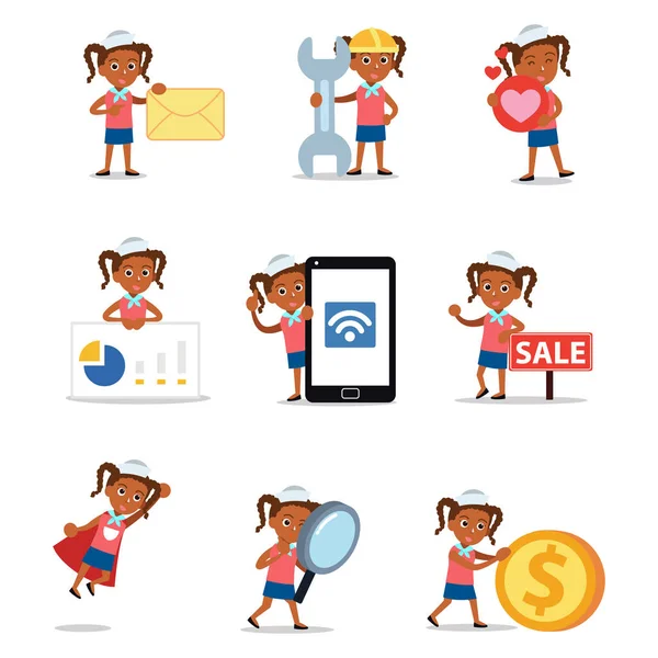 Set of character woman as a sailor captain. — Stock Vector