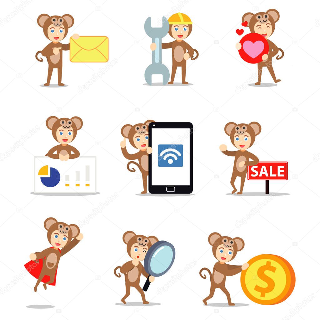 Set Character Of Male Monkey Eating Bananas Vector Illustration With Coin Envelope Love Mobile Premium Vector In Adobe Illustrator Ai Ai Format Encapsulated Postscript Eps Eps Format
