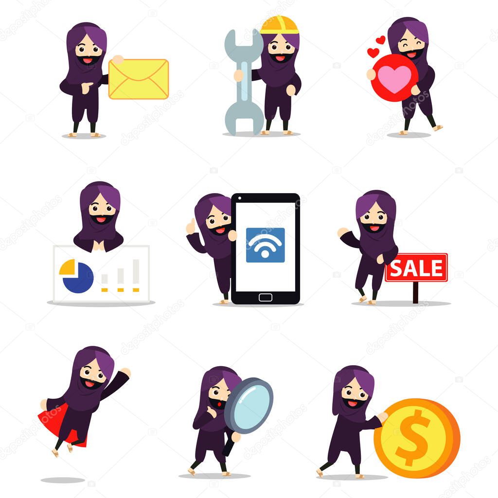 Set character of man able to speaking tuareg language fluently. Vector illustration with coin, envelope, love, mobile