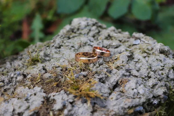 Goldene Ringe Auf Dem Stein — Stockfoto