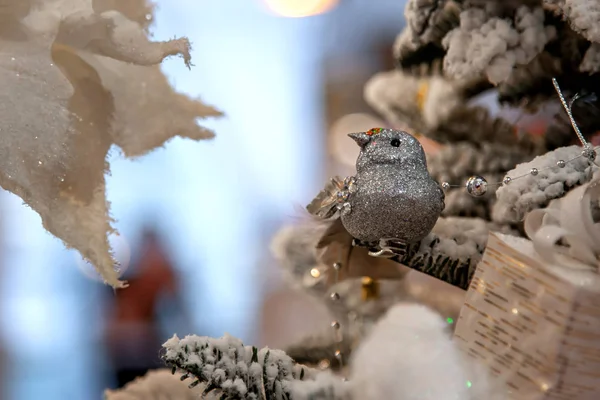 Uccello Argento Albero Natale — Foto Stock