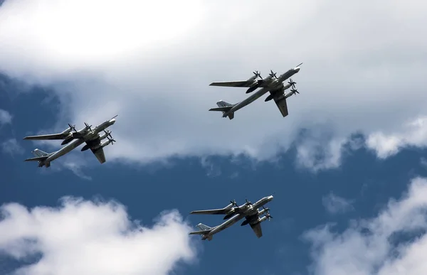 Three Bombers Fly Sky Shadow — Stock Photo, Image