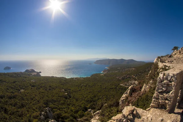 Hermosa Vista Del Mar Las Montañas Isla Rodas — Foto de Stock