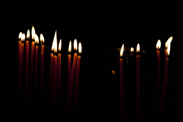 Lot Candles Placene Dark Black Background — Stock Photo, Image